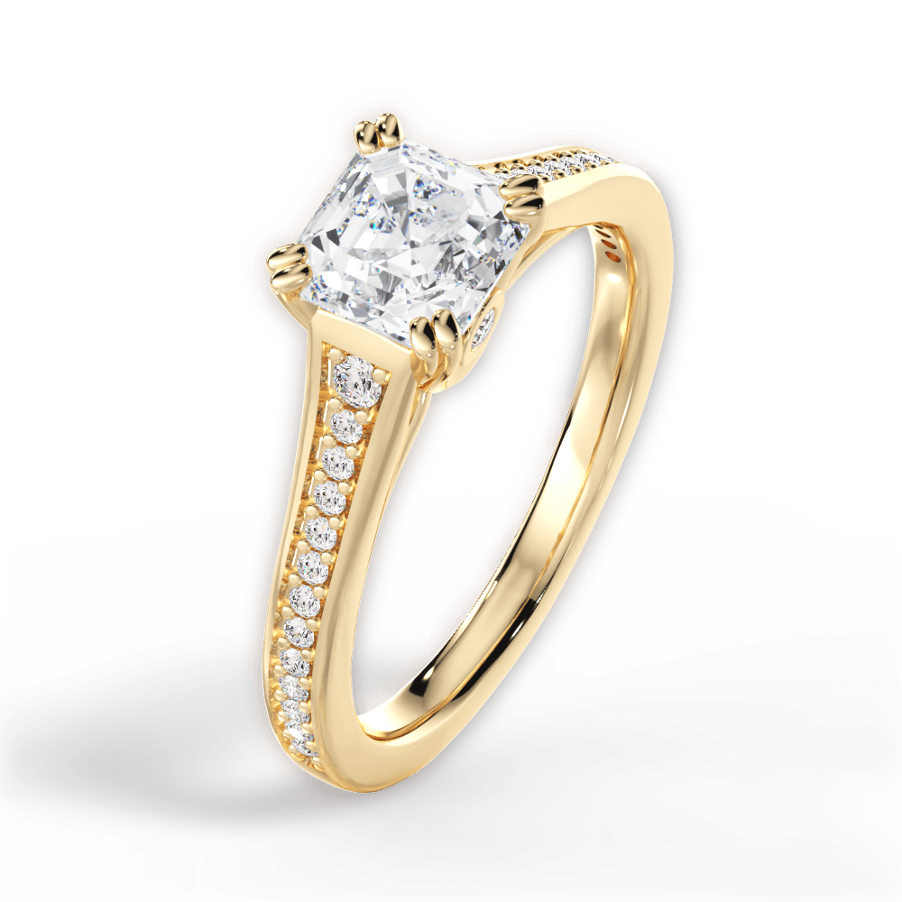 Delia Asscher Cut Lab Grown Diamond 18Kt Yellow Gold Engagement Ring - View 3