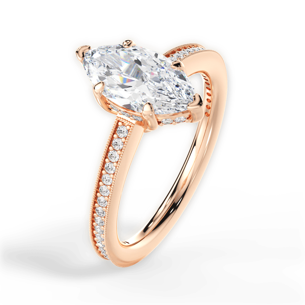 Janet Marquise Cut Lab Grown Diamond 18Kt Rose Gold Engagement Ring - View 3