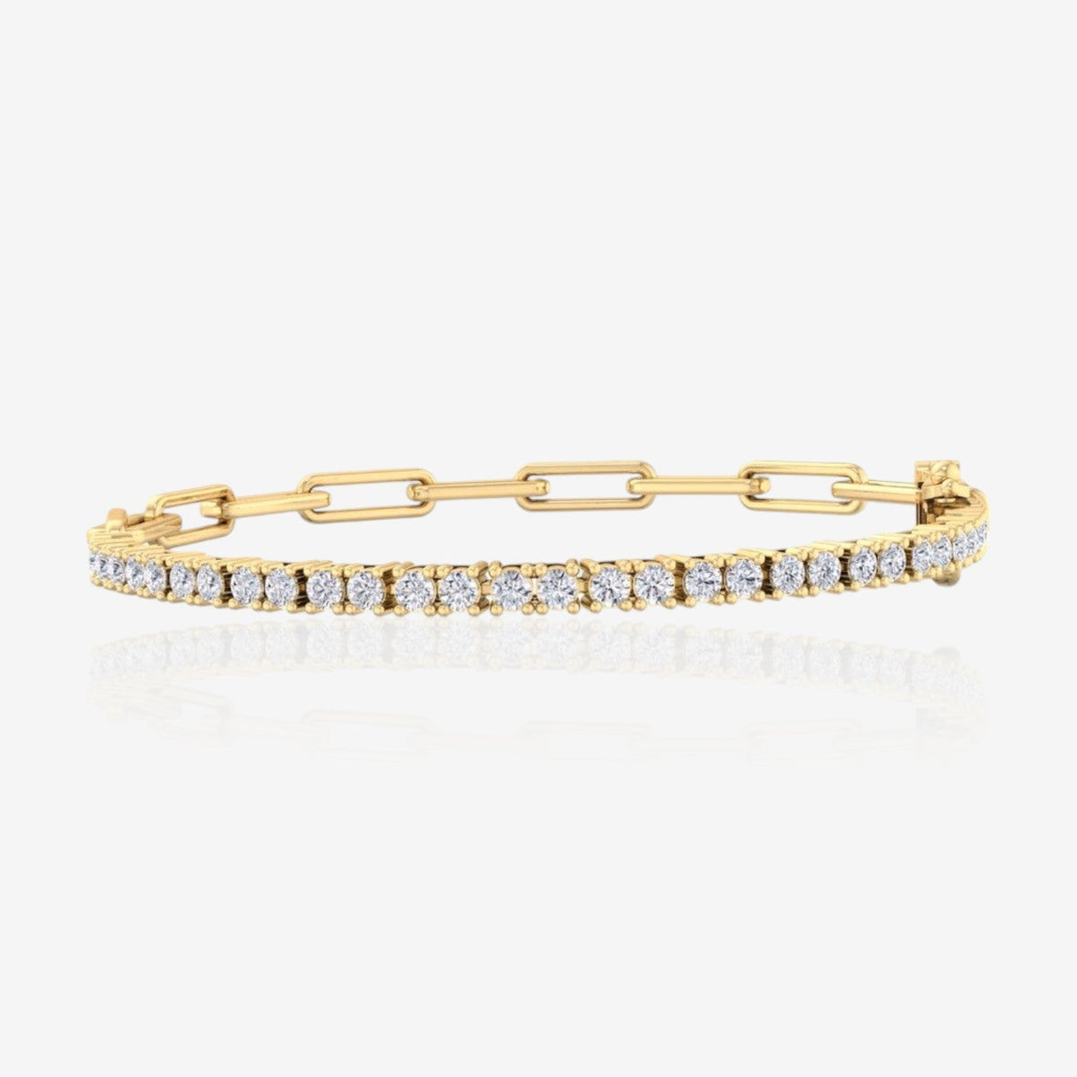Half Lab Grown Diamond Half Paperclip Tennis Bracelet 14kt Yellow Gold