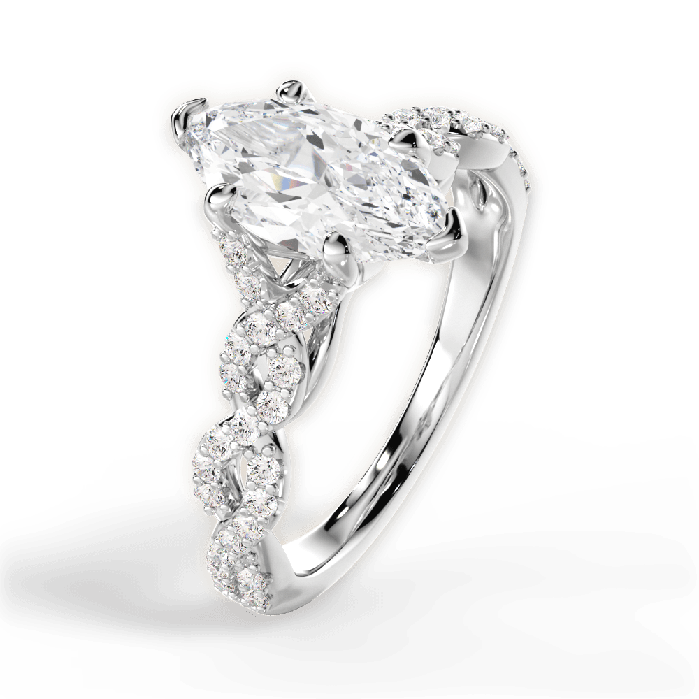 Justine Marquise Cut Lab Grown Diamond Platinum Engagement Ring - View 3