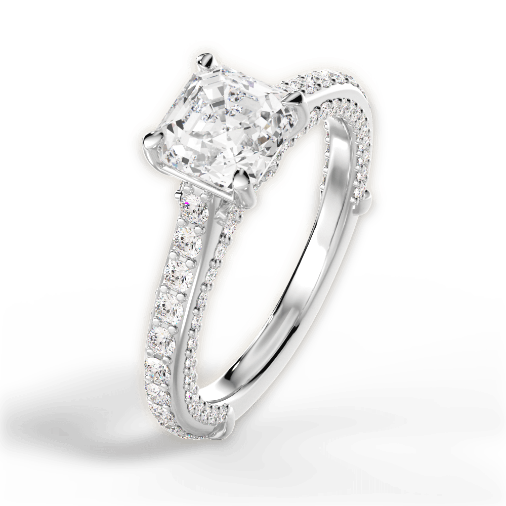 Lindsay Asscher Cut Lab Grown Diamond 18Kt White Gold Engagement Ring - View 2