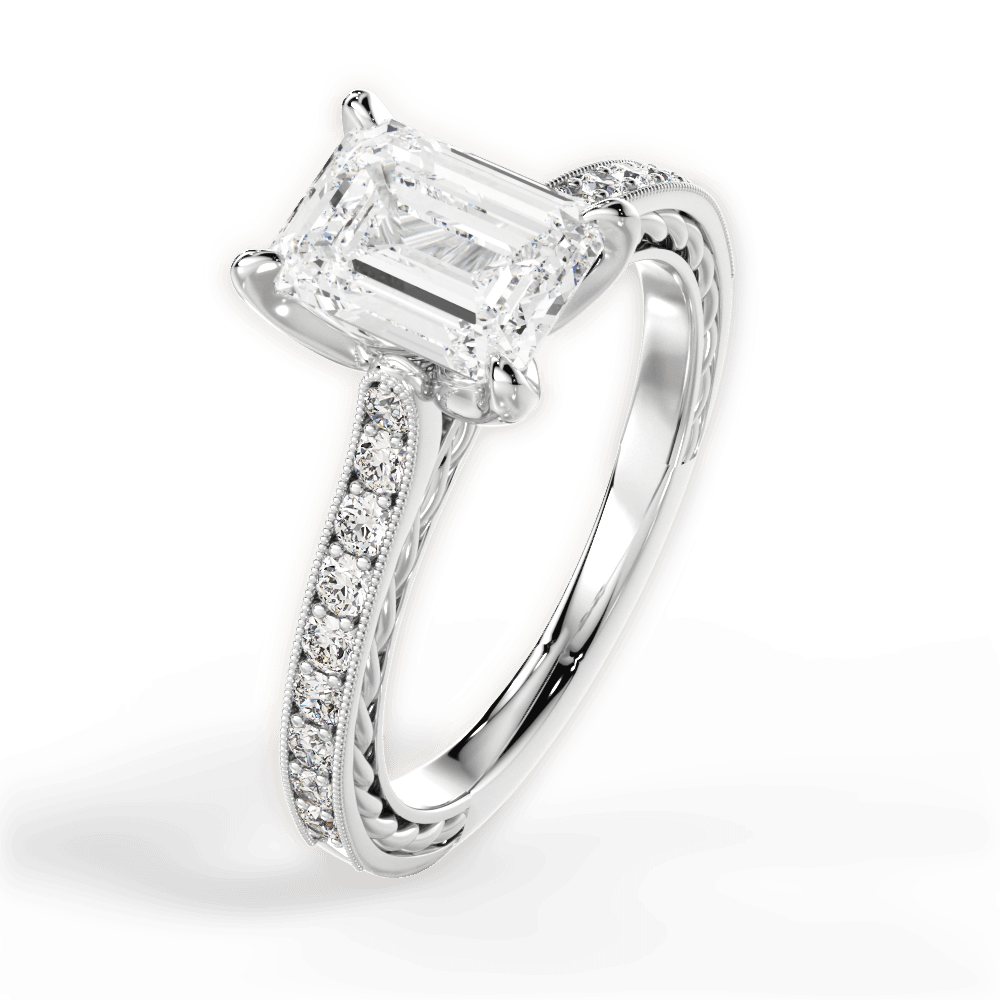Gilda Emerald Cut Lab Grown Diamond 18Kt White Gold Engagement Ring - View 3