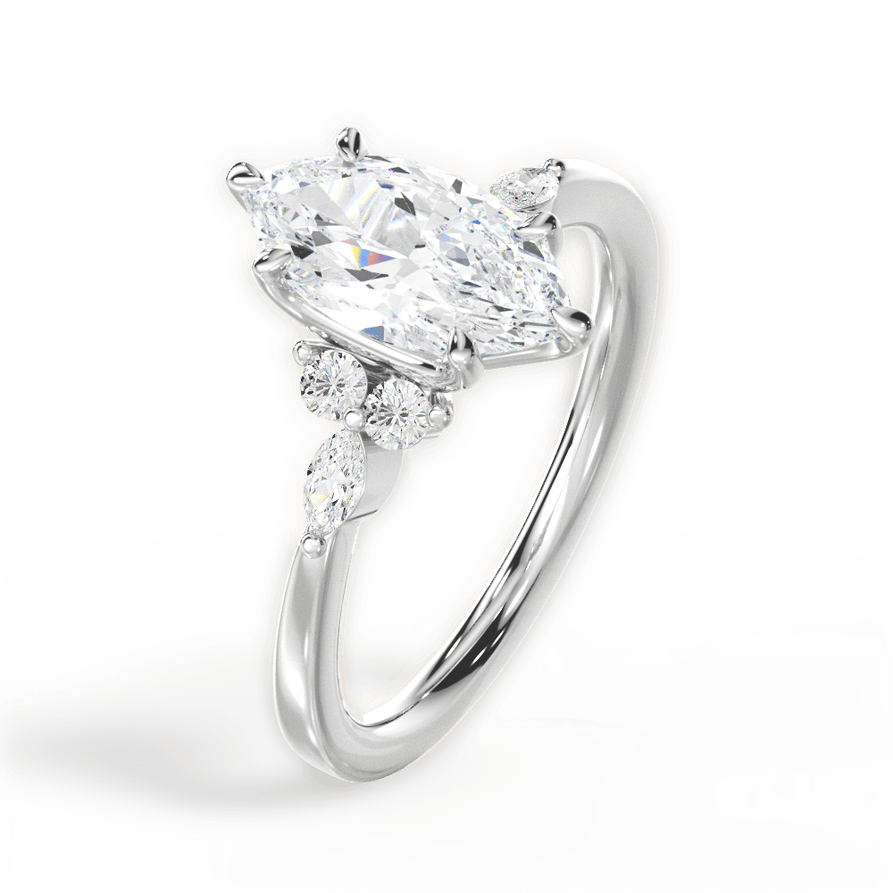 Cynthia Marquise Cut Lab Grown Diamond 18Kt White Gold Engagement Ring - View 3