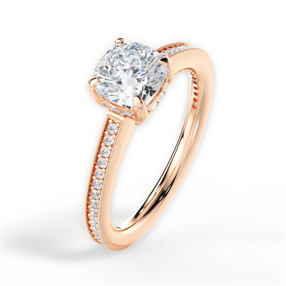 Janet Cushion Cut Lab Grown Diamond 18Kt Rose Gold Engagement Ring - View 2
