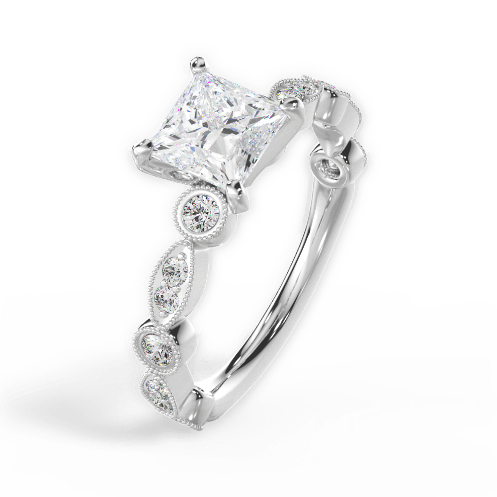 Edith Princess Cut Lab Grown Diamond 18Kt White Gold Engagement Ring - View 2