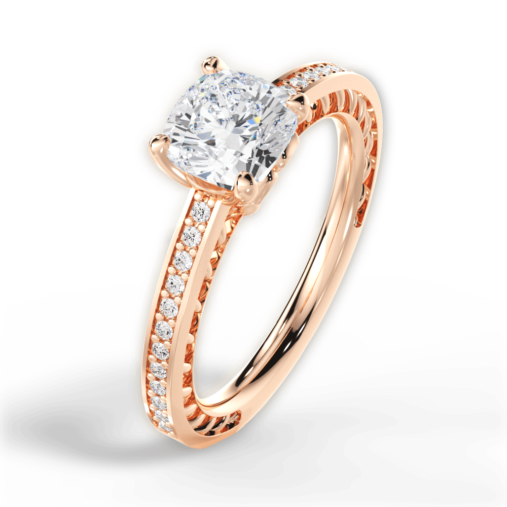 Donna Cushion Cut Lab Grown Diamond 18Kt Rose Gold Engagement Ring - View 3