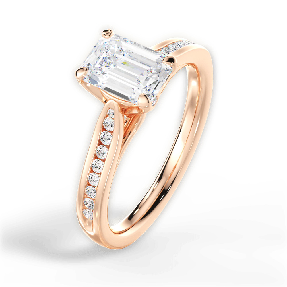 Elena Emerald Cut Lab Grown Diamond 18Kt Rose Gold Engagement Ring - View 2