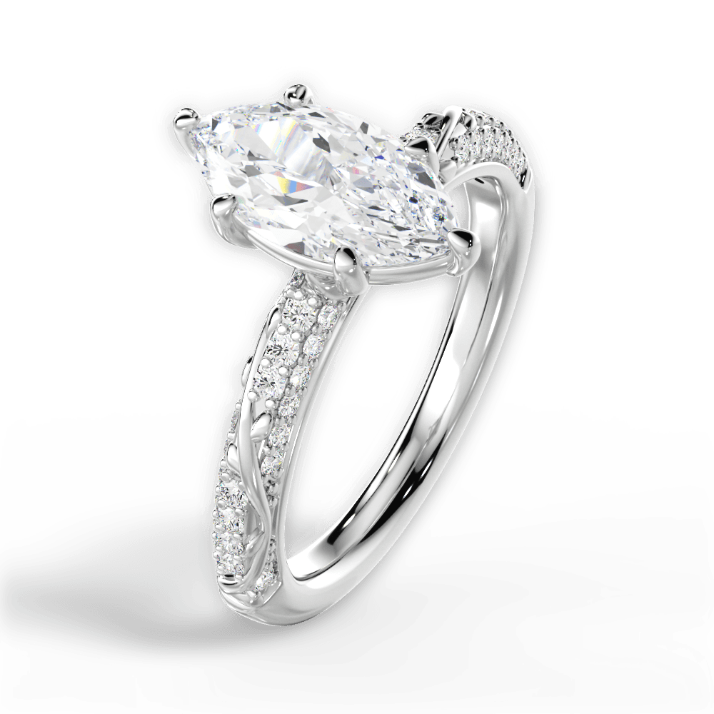 Gloria Marquise Cut Lab Grown Diamond 18Kt White Gold Engagement Ring - View 2