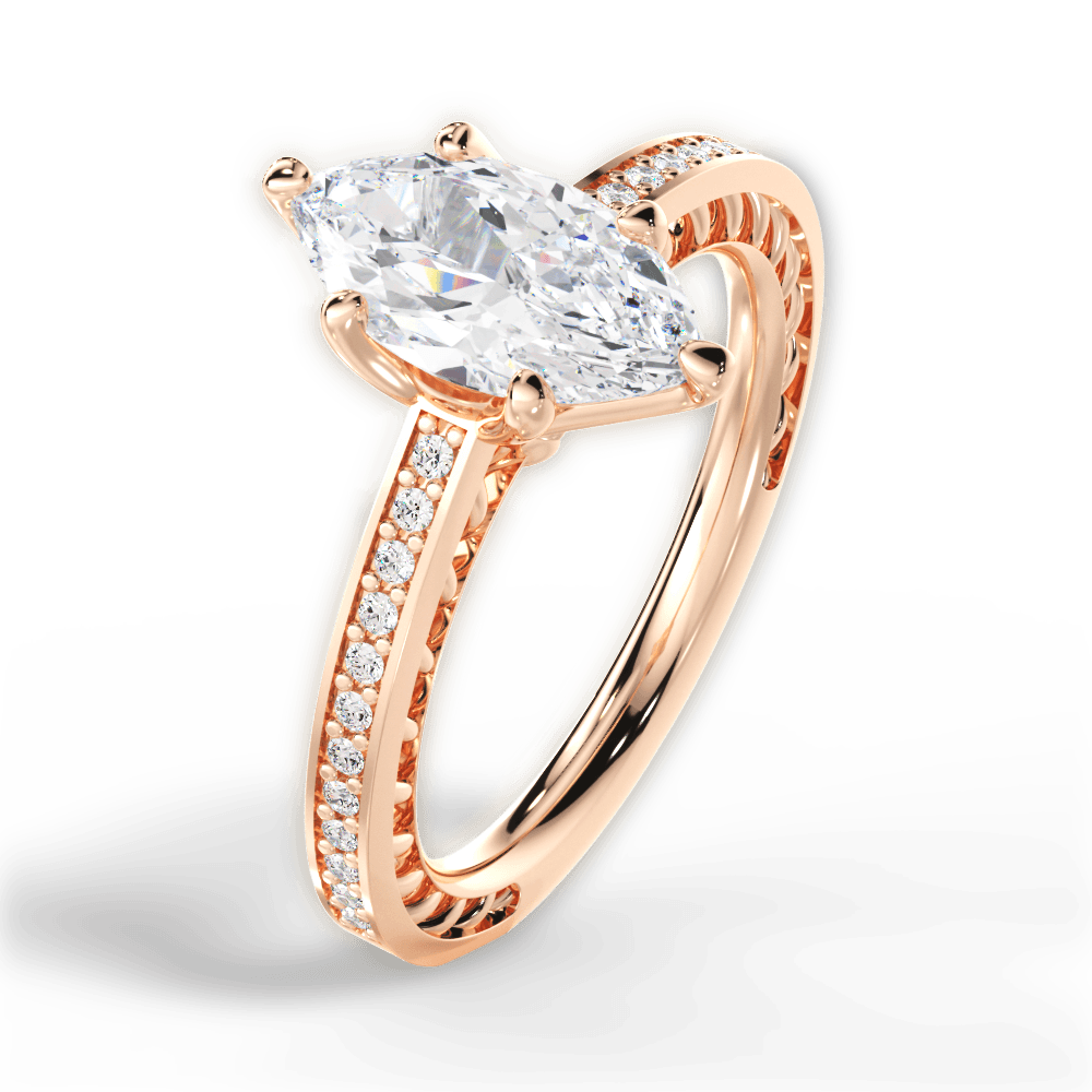 Donna Marquise Cut Lab Grown Diamond 18Kt Rose Gold Engagement Ring - View 4