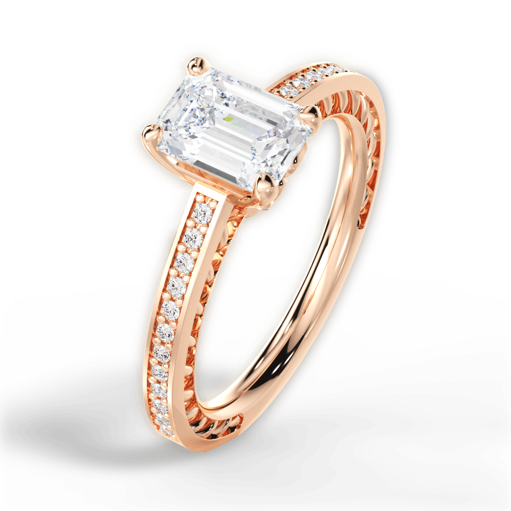 Donna Emerald Cut Lab Grown Diamond 18Kt Rose Gold Engagement Ring - View 4