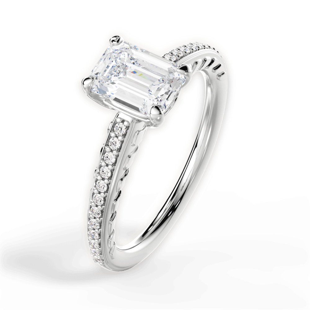 Caroline Emerald Cut Lab Grown Diamond 18Kt White Gold Engagement Ring - View 4