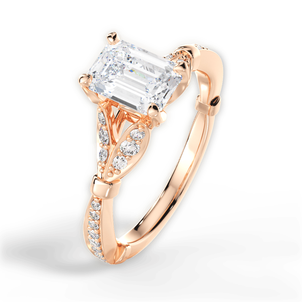 Geraldine Emerald Cut Lab Grown Diamond 18Kt Rose Gold Engagement Ring - View 3