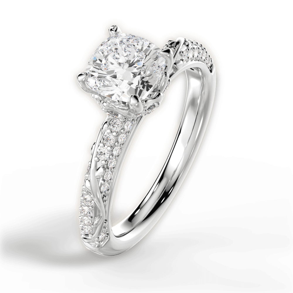 Josephine Cushion Cut Lab Grown Diamond 14Kt White Gold Engagement Ring - View 3