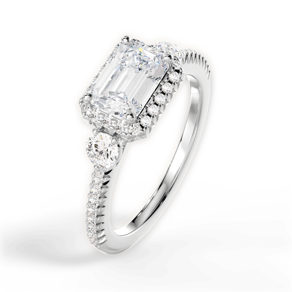 Kara Emerald Cut Lab Grown Diamond 18Kt White Gold Engagement Ring - View 2