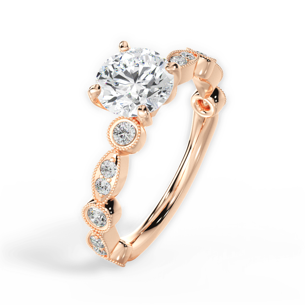 Edith Round Cut Lab Grown Diamond 18Kt Rose Gold Engagement Ring - View 3