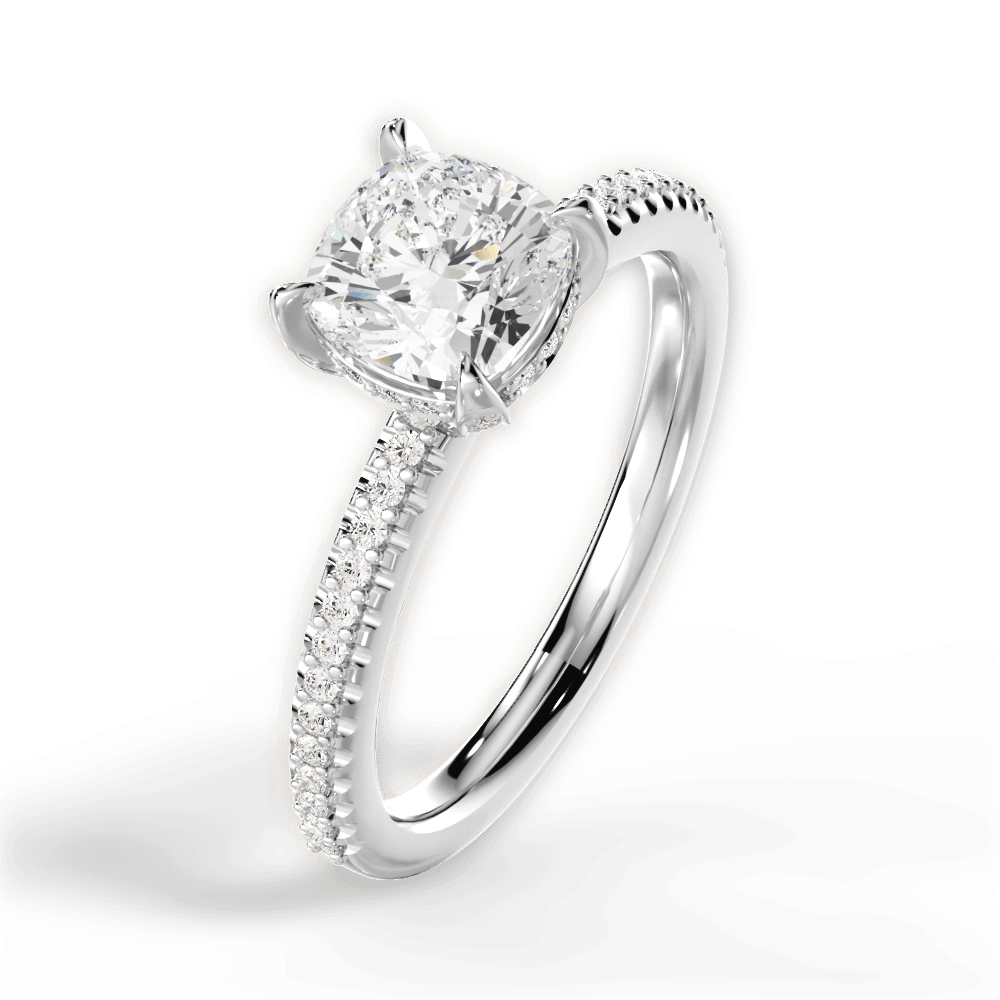 Helen Cushion Cut Lab Grown Diamond 18Kt White Gold Engagement Ring - View 2