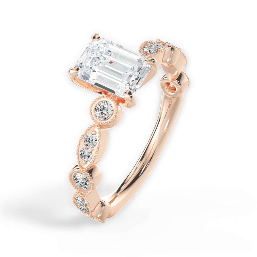 Edith Emerald Cut Lab Grown Diamond 18Kt Rose Gold Engagement Ring - View 4