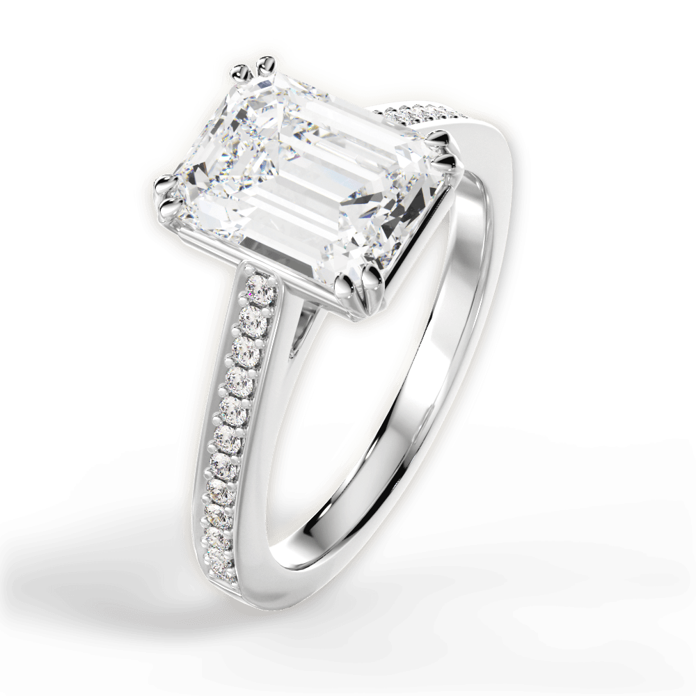 Denise Emerald Cut Lab Grown Diamond 18Kt White Gold Engagement Ring - View 2