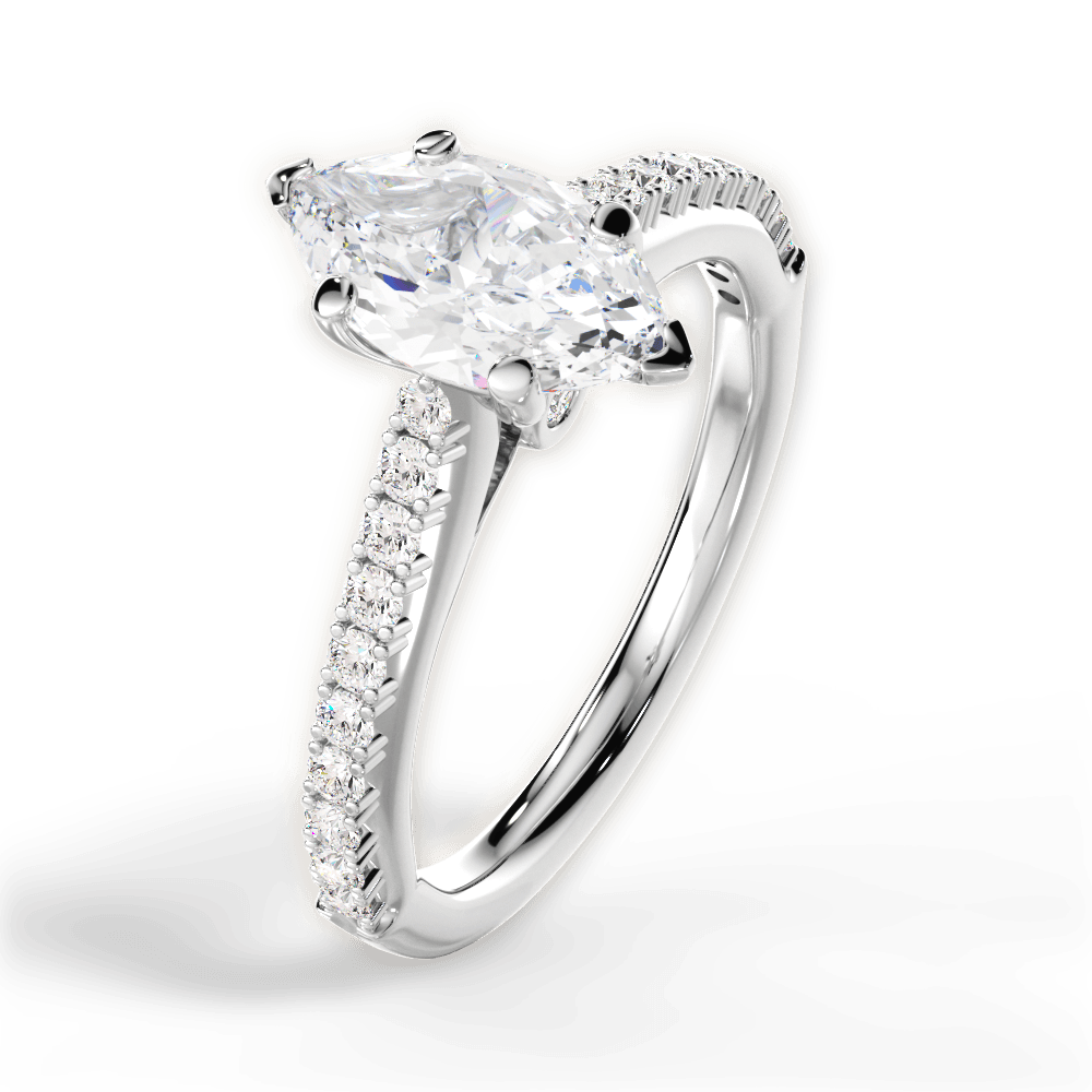 Frances Marquise Cut Lab Grown Diamond 18Kt White Gold Engagement Ring - View 2