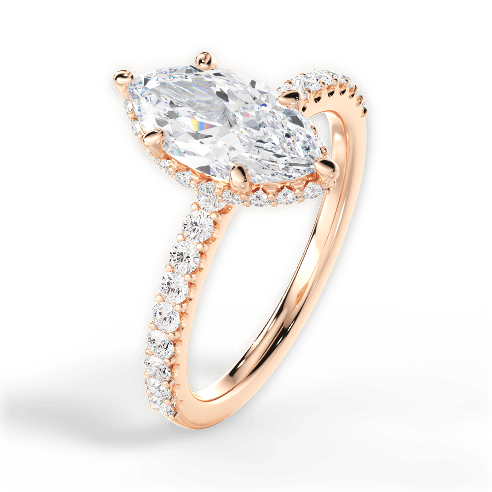 Isabella Marquise Cut Lab Grown Diamond 18Kt Rose Gold Engagement Ring - View 2