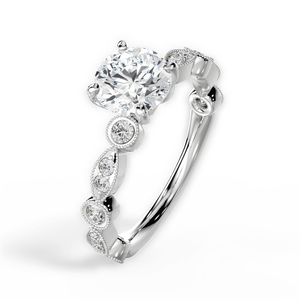 Edith Round Cut Lab Grown Diamond 18Kt White Gold Engagement Ring - View 3