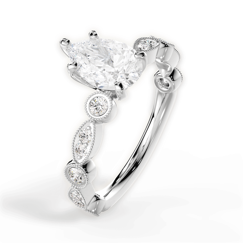 Edith Pear Cut Lab Grown Diamond 14Kt White Gold Engagement Ring - View 2
