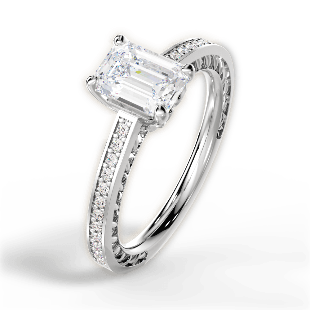 Donna Emerald Cut Lab Grown Diamond Platinum Engagement Ring - View 4