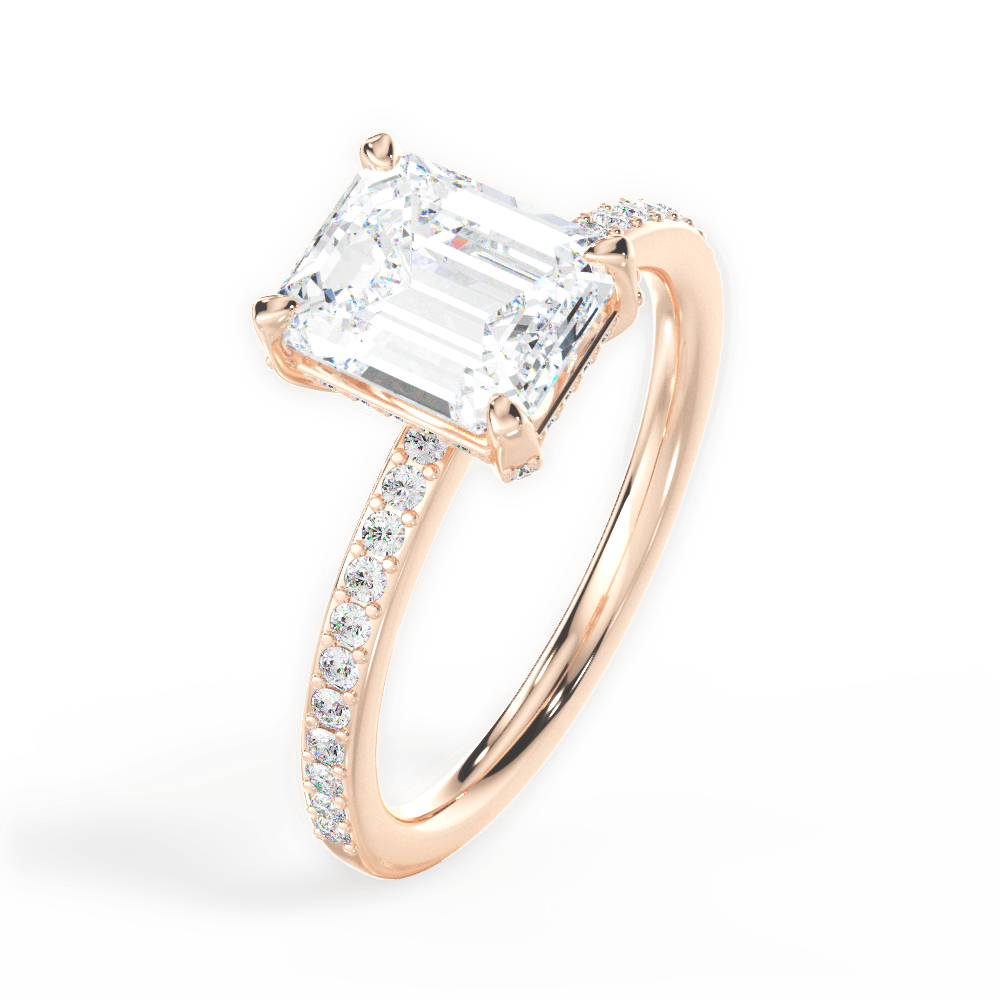 Janice Emerald Cut Lab Grown Diamond 18Kt Rose Gold Engagement Ring - View 3