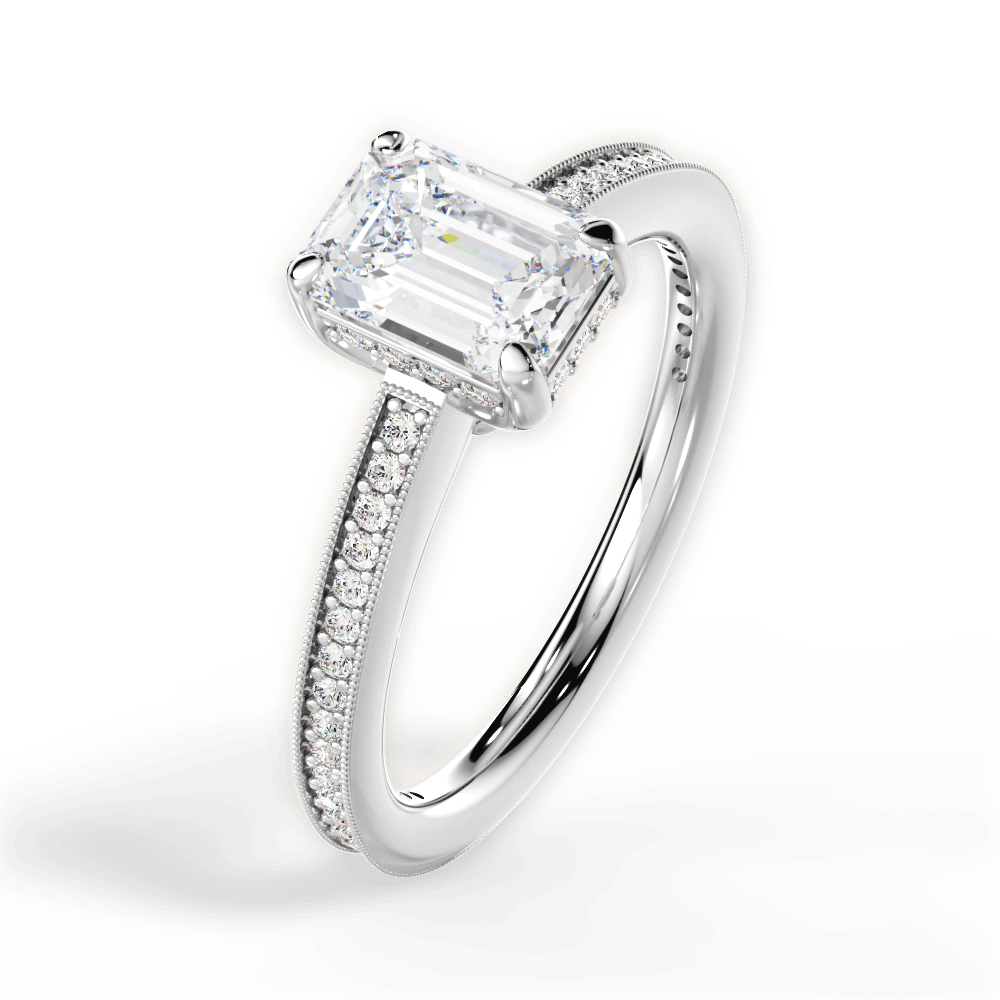 Janet Emerald Cut Lab Grown Diamond Platinum Engagement Ring - View 2