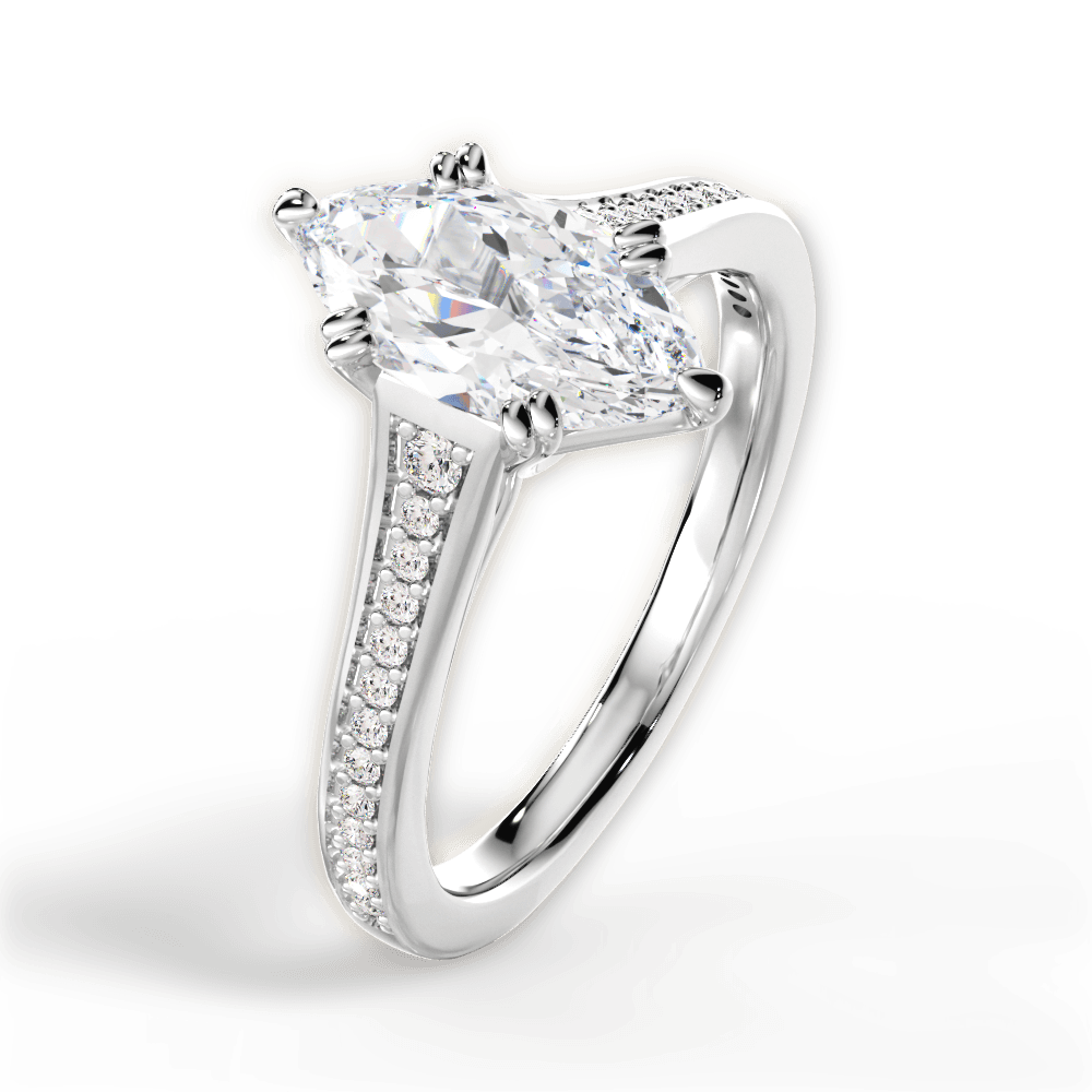 Delia Marquise Cut Lab Grown Diamond 14Kt White Gold Engagement Ring - View 2