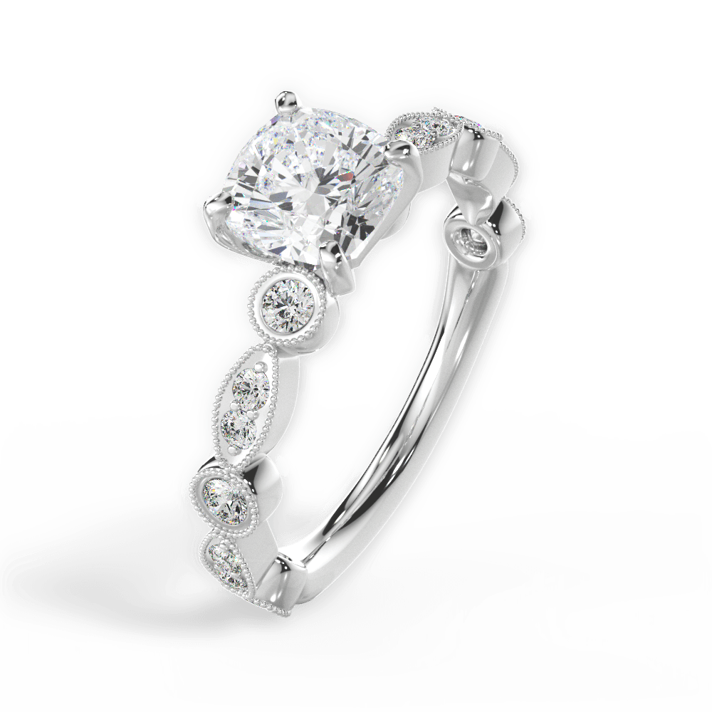 Edith Cushion Cut Lab Grown Diamond Platinum Engagement Ring - View 2