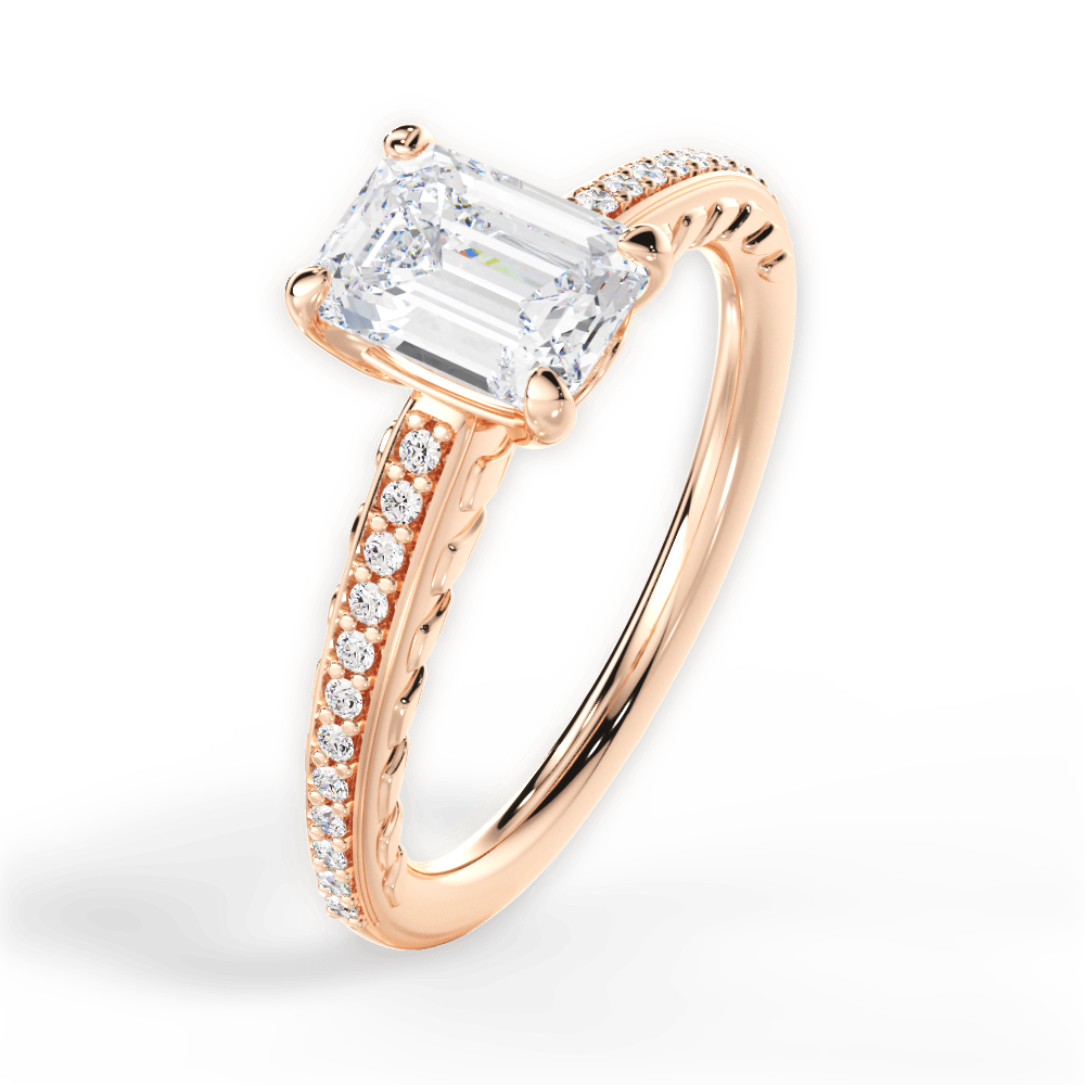 Caroline Emerald Cut Lab Grown Diamond 18Kt Rose Gold Engagement Ring - View 4