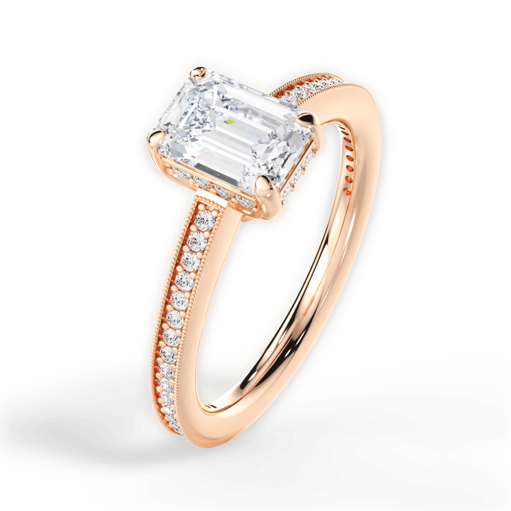 Janet Emerald Cut Lab Grown Diamond 18Kt Rose Gold Engagement Ring - View 2