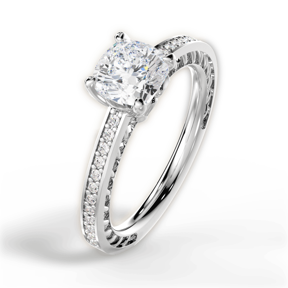 Donna Cushion Cut Lab Grown Diamond 14Kt White Gold Engagement Ring - View 2