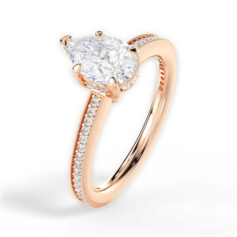 Janet Pear Cut Lab Grown Diamond 18Kt Rose Gold Engagement Ring - View 2
