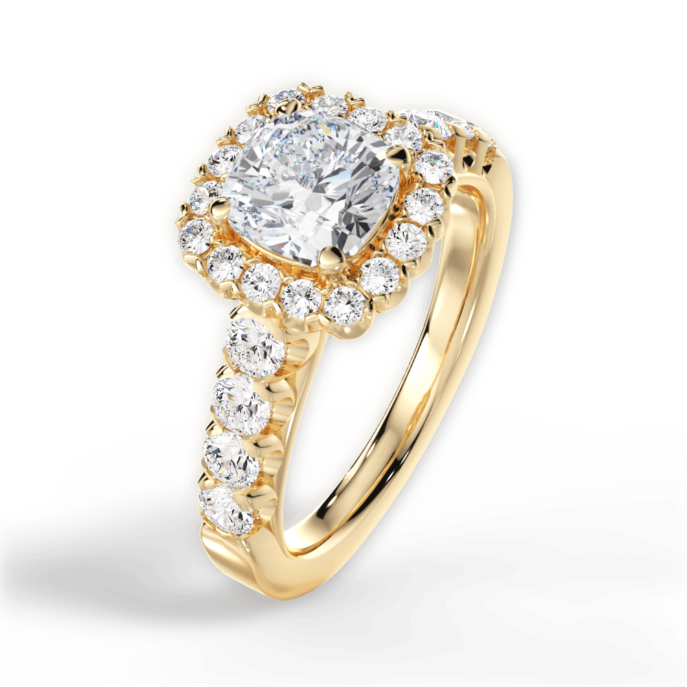 Lydia Cushion Cut Lab Grown Diamond 18Kt Yellow Gold Engagement Ring - View 2