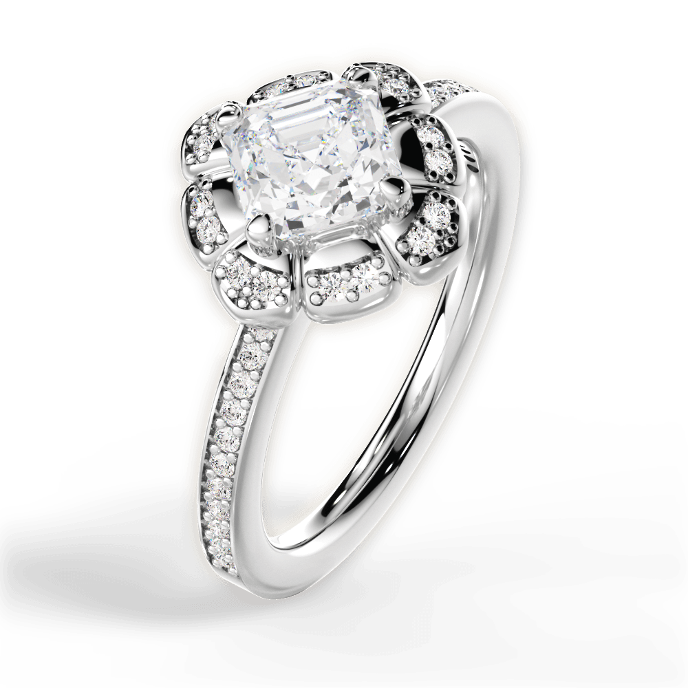 Hayley Asscher Cut Lab Grown Diamond 18Kt White Gold Engagement Ring - View 2
