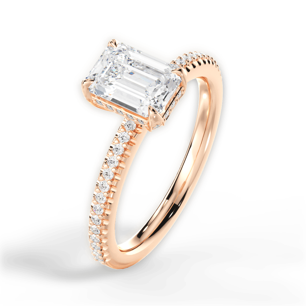 Helen Emerald Cut Lab Grown Diamond 18Kt Rose Gold Engagement Ring - View 2