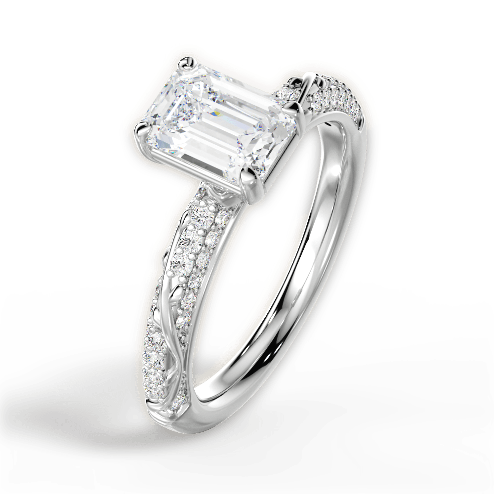 Gloria Emerald Cut Lab Grown Diamond 18Kt White Gold Engagement Ring - View 2