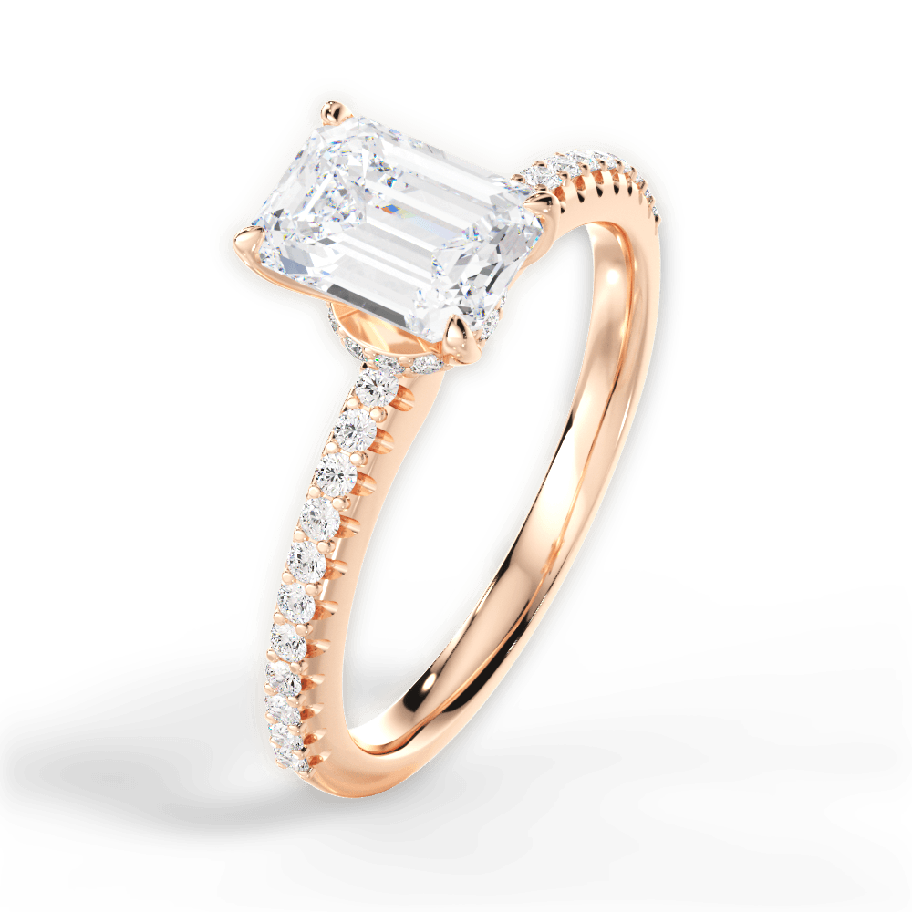 Giselle Emerald Cut Lab Grown Diamond 18Kt Rose Gold Engagement Ring - View 4
