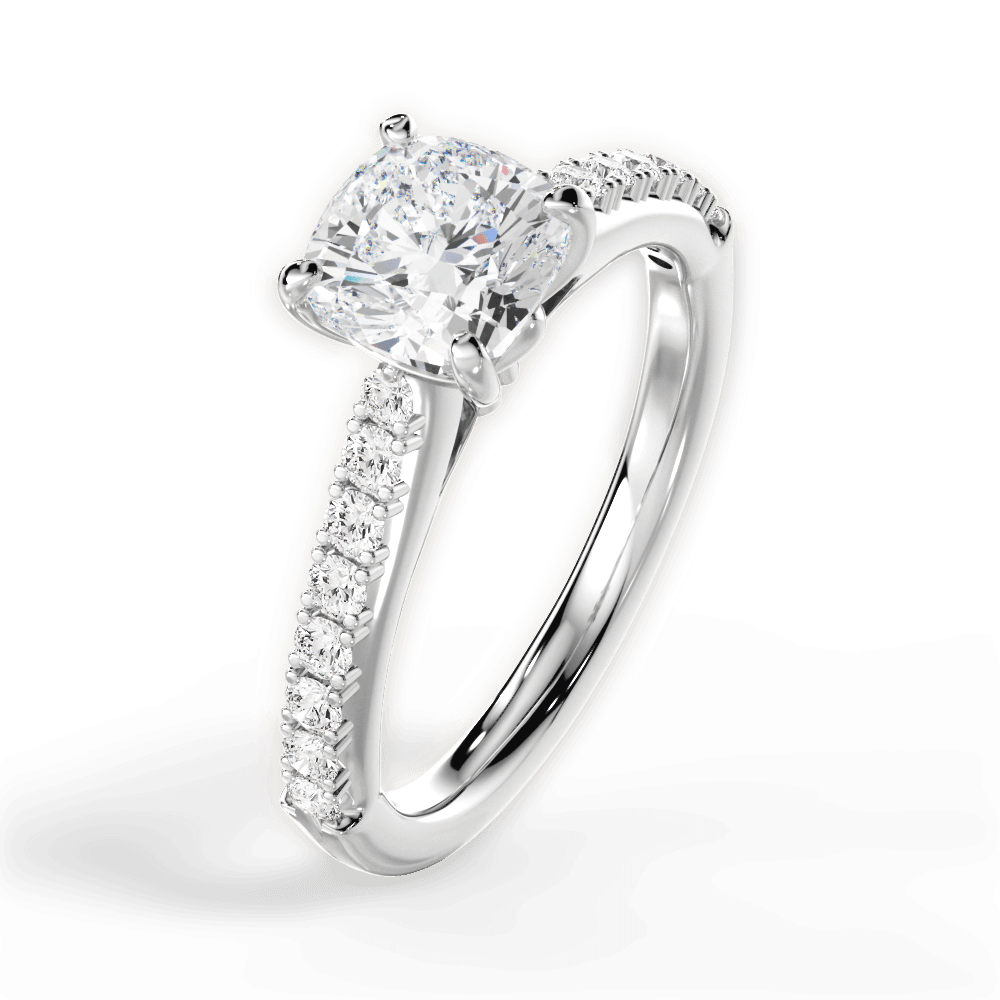 Elizabeth Cushion Cut Lab Grown Diamond 18Kt White Gold Engagement Ring - View 3