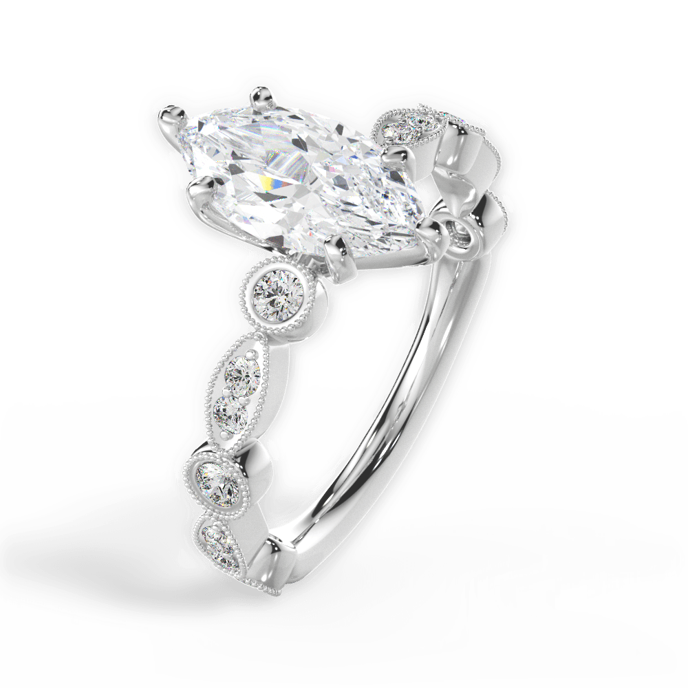 Edith Marquise Cut Lab Grown Diamond 18Kt White Gold Engagement Ring - View 3