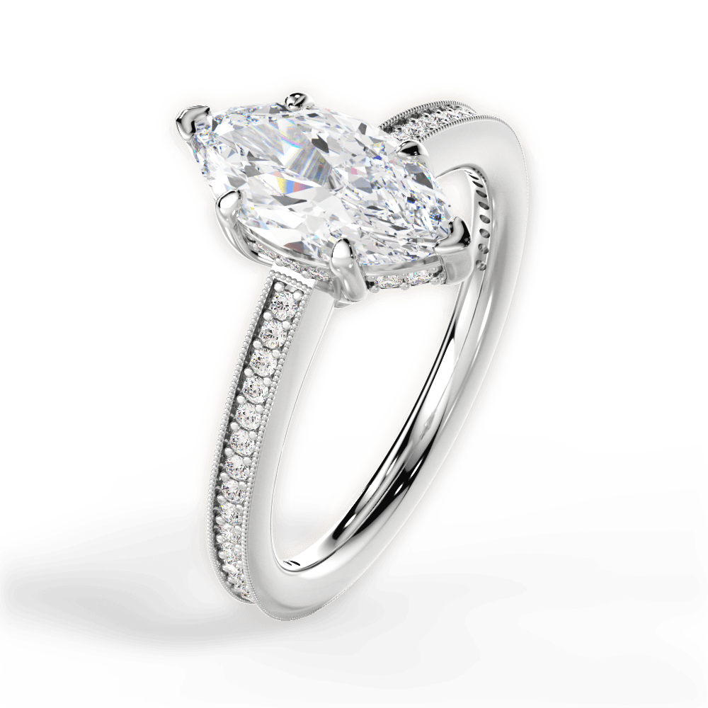 Janet Marquise Cut Lab Grown Diamond 18Kt White Gold Engagement Ring - View 2