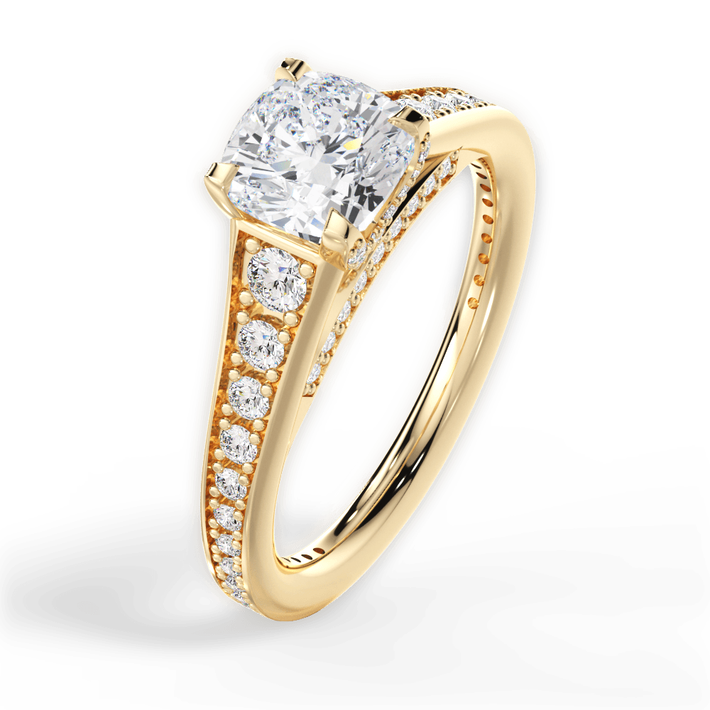Leslie Cushion Cut Lab Grown Diamond 18Kt Yellow Gold Engagement Ring - View 2