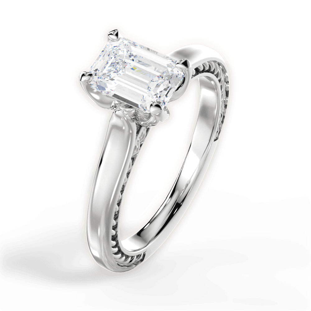 Carrie Emerald Cut Lab Grown Diamond 18Kt White Gold Engagement Ring - View 3