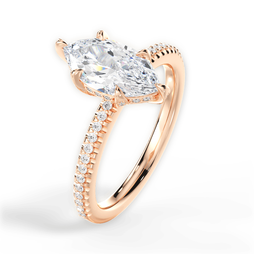 Helen Marquise Cut Lab Grown Diamond 18Kt Rose Gold Engagement Ring - View 4