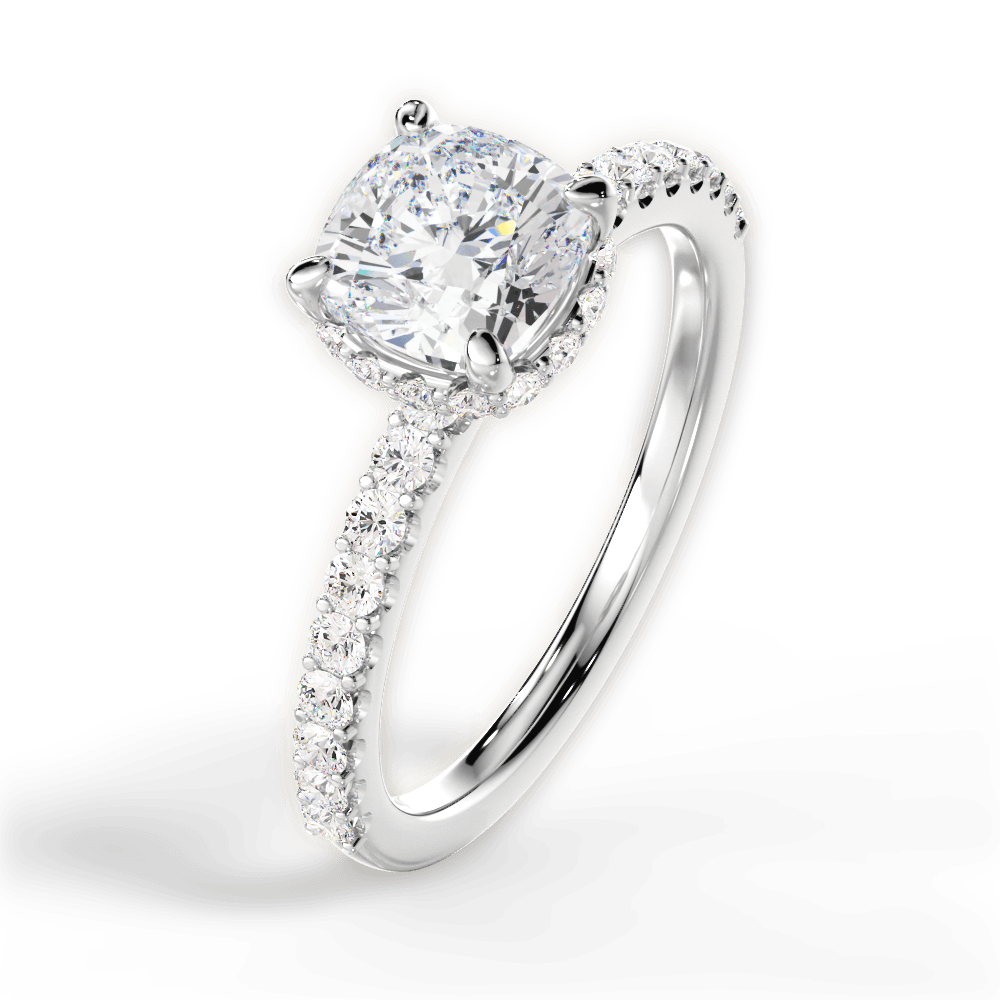 Isabella Cushion Cut Lab Grown Diamond 14Kt White Gold Engagement Ring - View 2