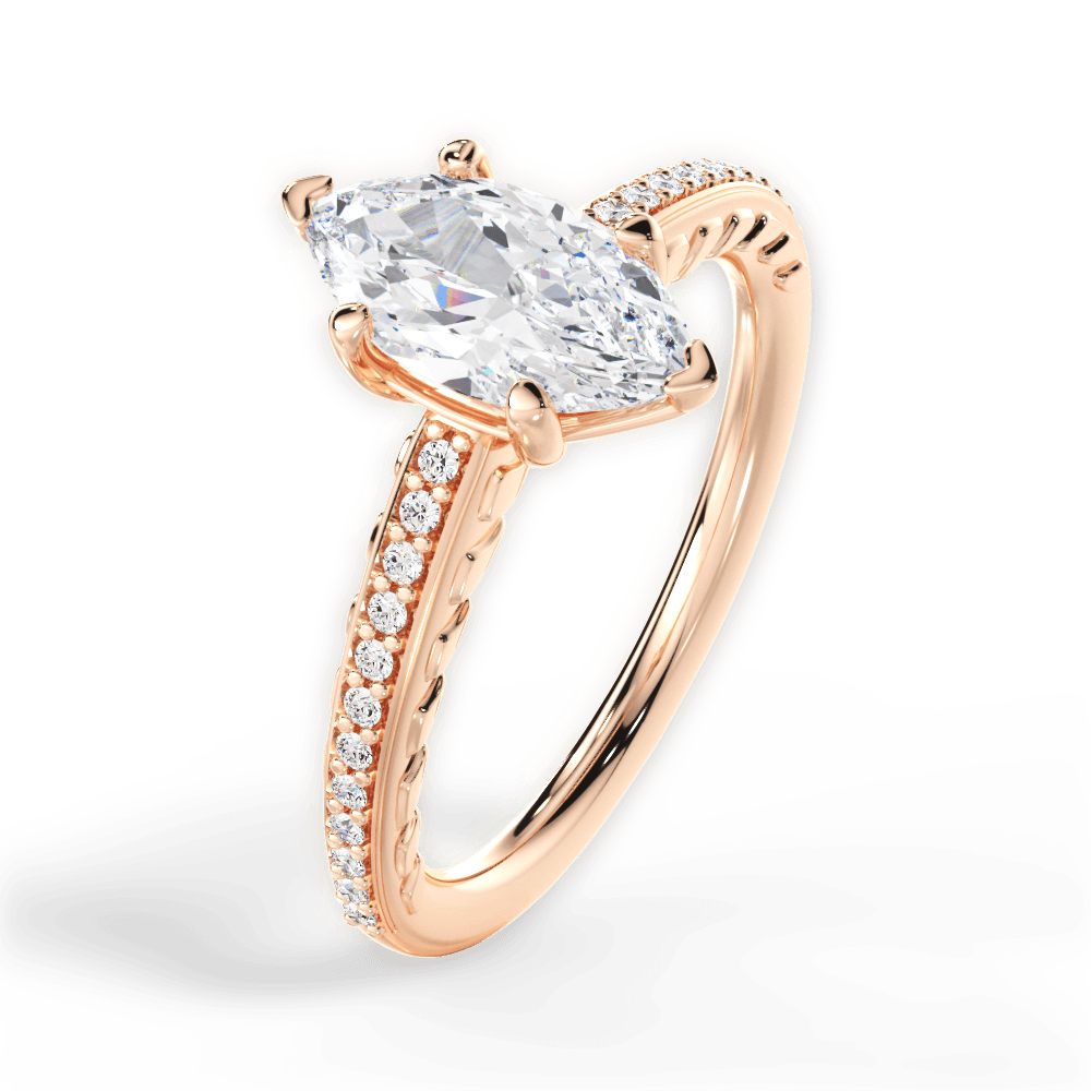 Caroline Marquise Cut Lab Grown Diamond 18Kt Rose Gold Engagement Ring - View 2