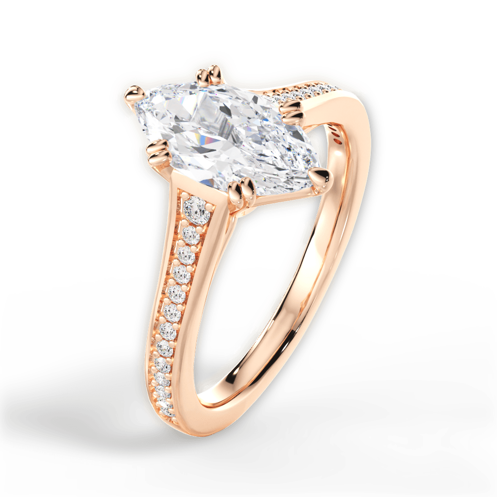 Delia Marquise Cut Lab Grown Diamond 18Kt Rose Gold Engagement Ring - View 2