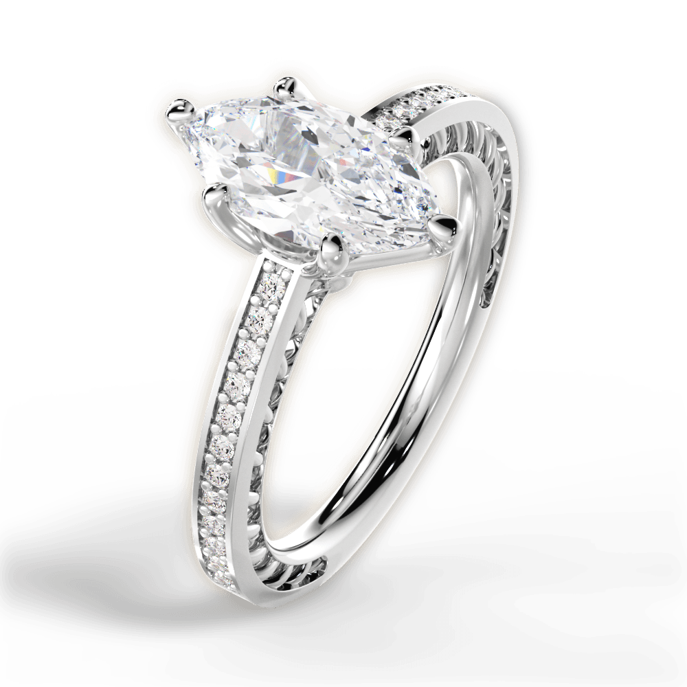 Donna Marquise Cut Lab Grown Diamond 18Kt White Gold Engagement Ring - View 3